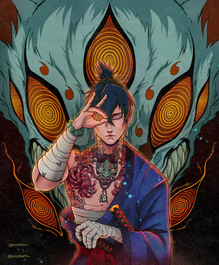 Aki Collab Piece - Lineart by Ryokken and Render by KikoPaints (Anime: Chainsaw Man).